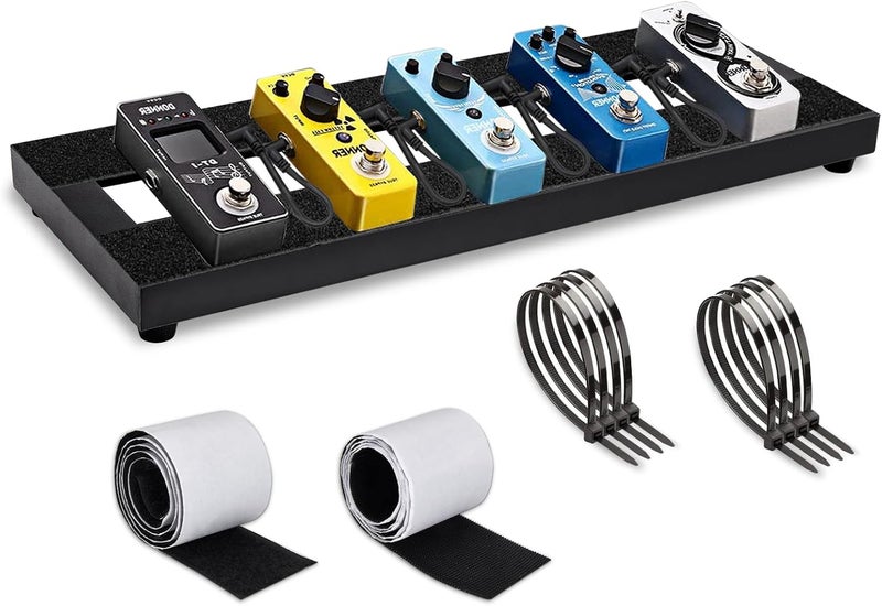 GOGHOST Small Guitar Pedal Board, 15x5.7x1.18", Aluminum Alloy Black Effects Mini Pedal Board with Adhesive Hookside Tape - Image 1